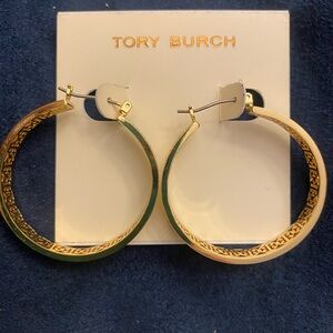 Tory Burch Gold Patterned Hoop Earrings